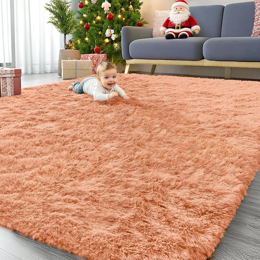 OLANLY Large Area Rug - Soft Fluffy Shaggy Carpet for Living Room & Bedroom | 9x12, Muted Orange