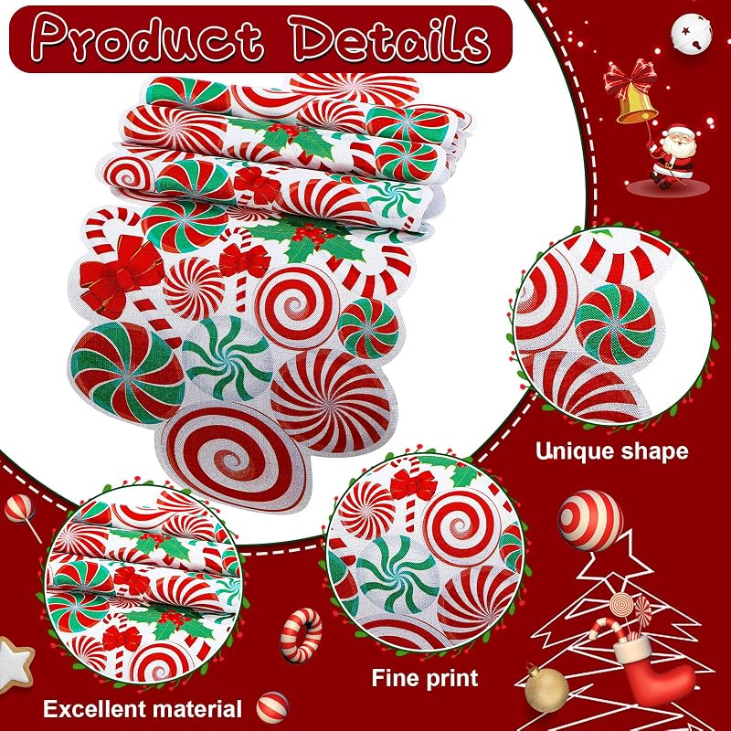 Candy Cane Christmas Table Runner - Burlap 71 x 14 Inches