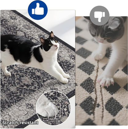 Skiennix Washable Kitchen Floor Mats - Non-Slip Water-Resistant Runners | Soft Decorative Rugs (2x3, 2x4, 2x5, 2x6, Black)