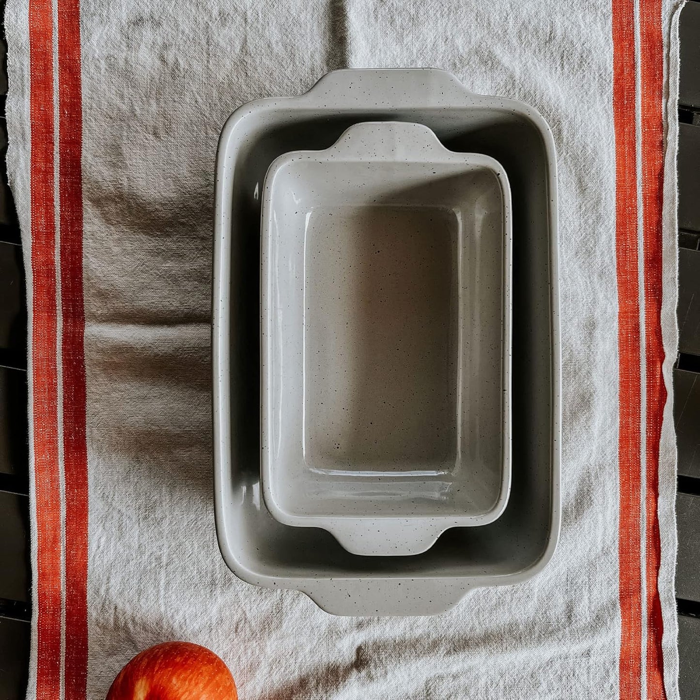 Mora Ceramic Baking Dishes Set of 2 - Versatile Porcelain Casserole & Loaf Pans, 7x11 in, Grey