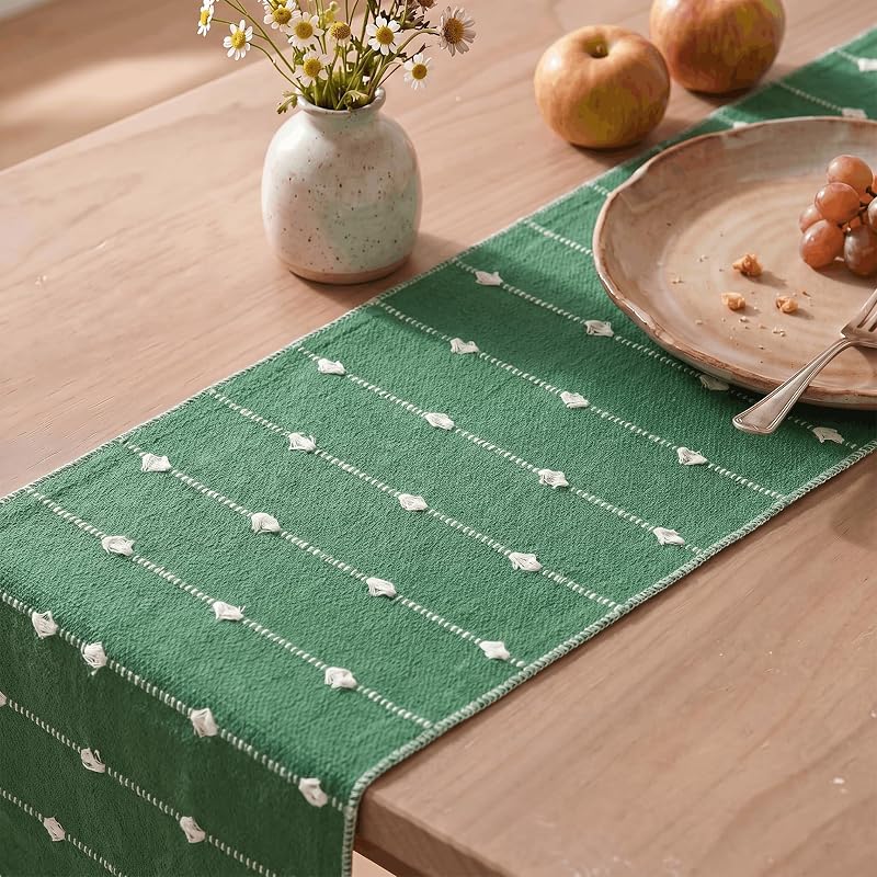 Artoid Mode Green Rustic Cotton Table Runner 12x72 Inch – Farmhouse Christmas Decor, Variation: Green 1+12" x 72"