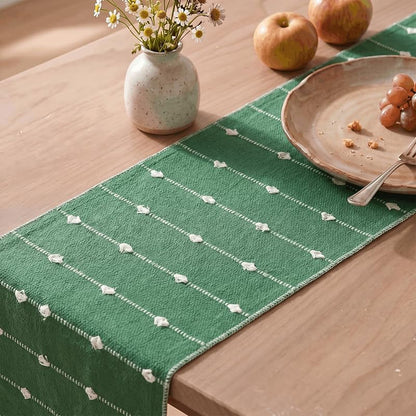 Artoid Mode Green Rustic Cotton Table Runner 12x72 Inch – Farmhouse Christmas Decor, Variation: Green 1+12" x 72"