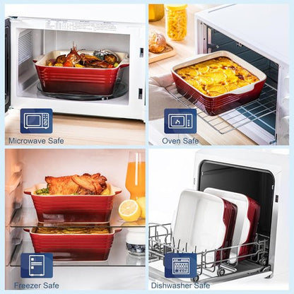 LOVECASA 8x8 Inch Non-Stick Baking Pan | Durable Ceramic Square Cake Dish in Red for Oven Use