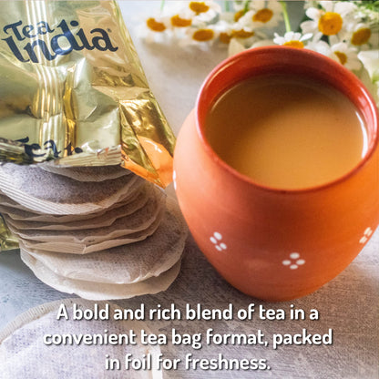 Tea India Ginger Chai Black Tea with Real Ginger Flavorful Blend Of Premium Black Tea, Ginger & Natural Ingredients Traditional Indian Caffeinated Tea 80 Round Teabags