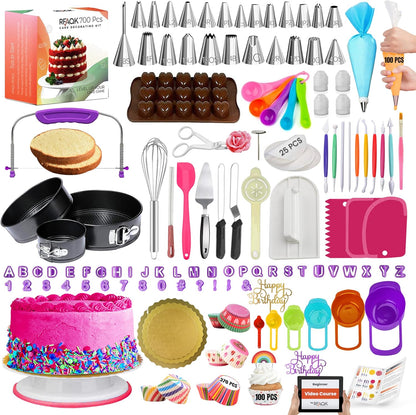 RFAQK Cake Decorating Kit - 700PCs with Turntable, Pans, Piping Tips, Spatulas & More