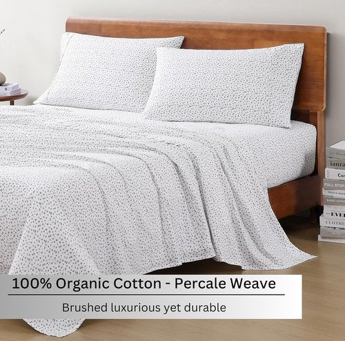 LANE LINEN King Bed Set - 100% Organic Cotton, Ultra Soft Percale Weave, Haze Grey