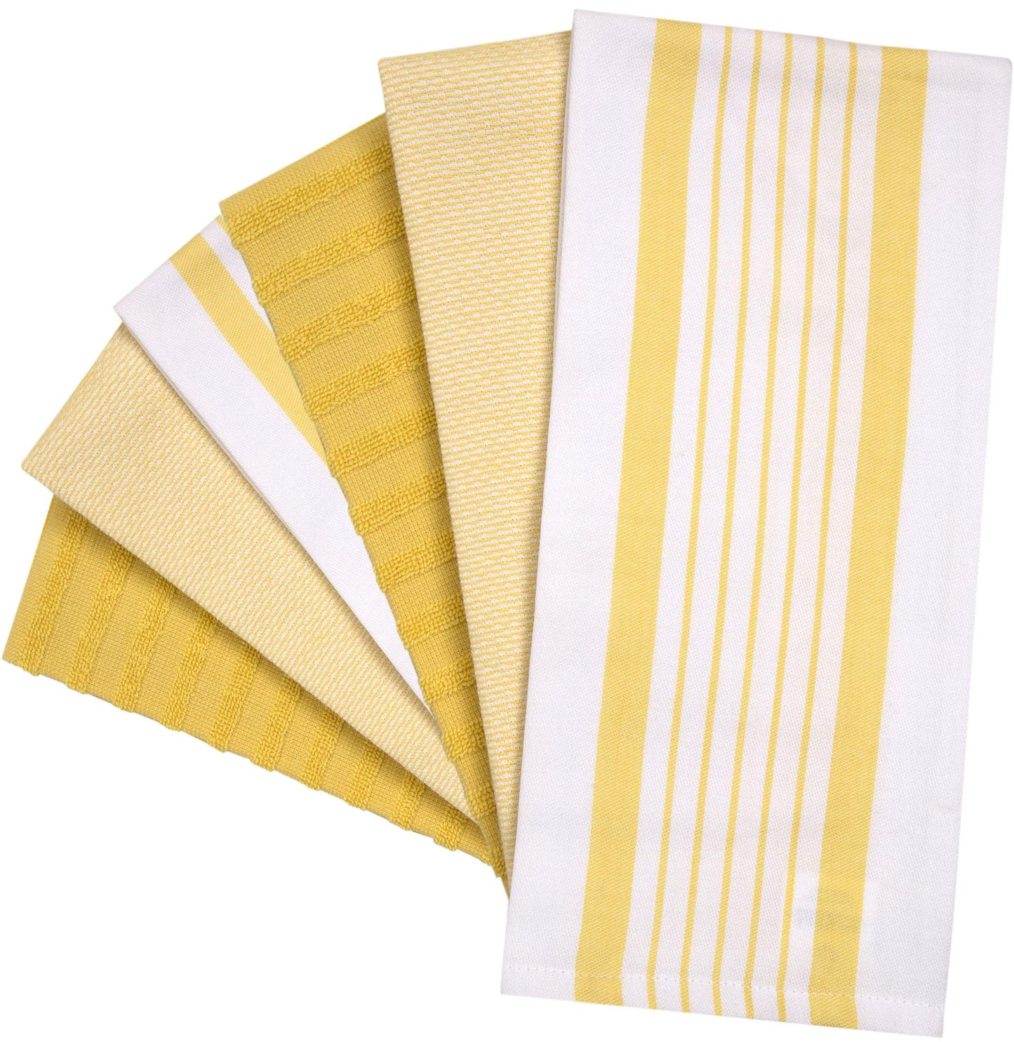 Premium Kitchen Towels 20”x 28”- 6 Pack| Large Cotton Kitchen Towels | Hand Towels for Kitchen | Flat & Terry Towel | Dish Towels | Highly Absorbent Tea Towels Set with Hanging Loop | Yellow Striped