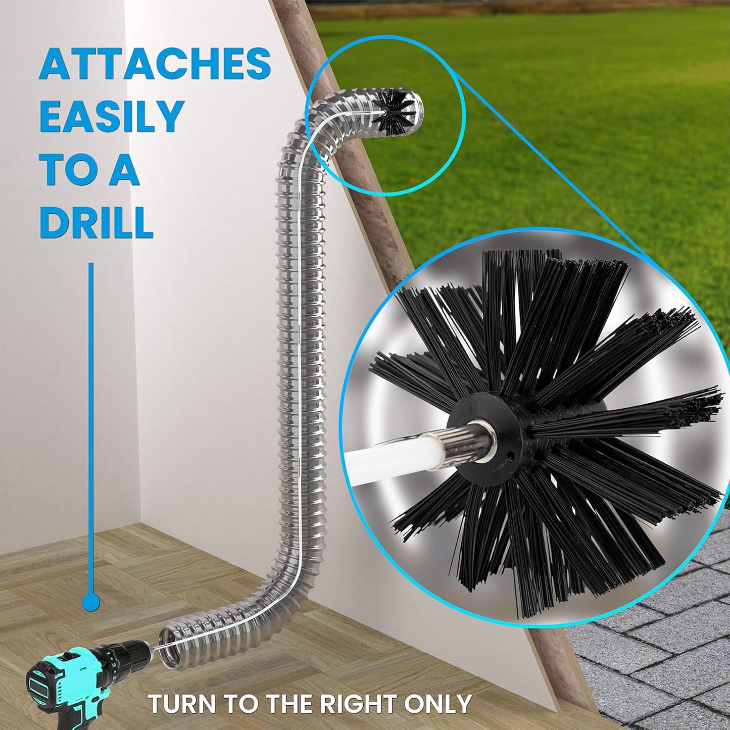 Professional Dryer Vent Cleaner Kit - 20-Foot Reusable Lint Remover with Strong Nylon Brush & Drill Attachment