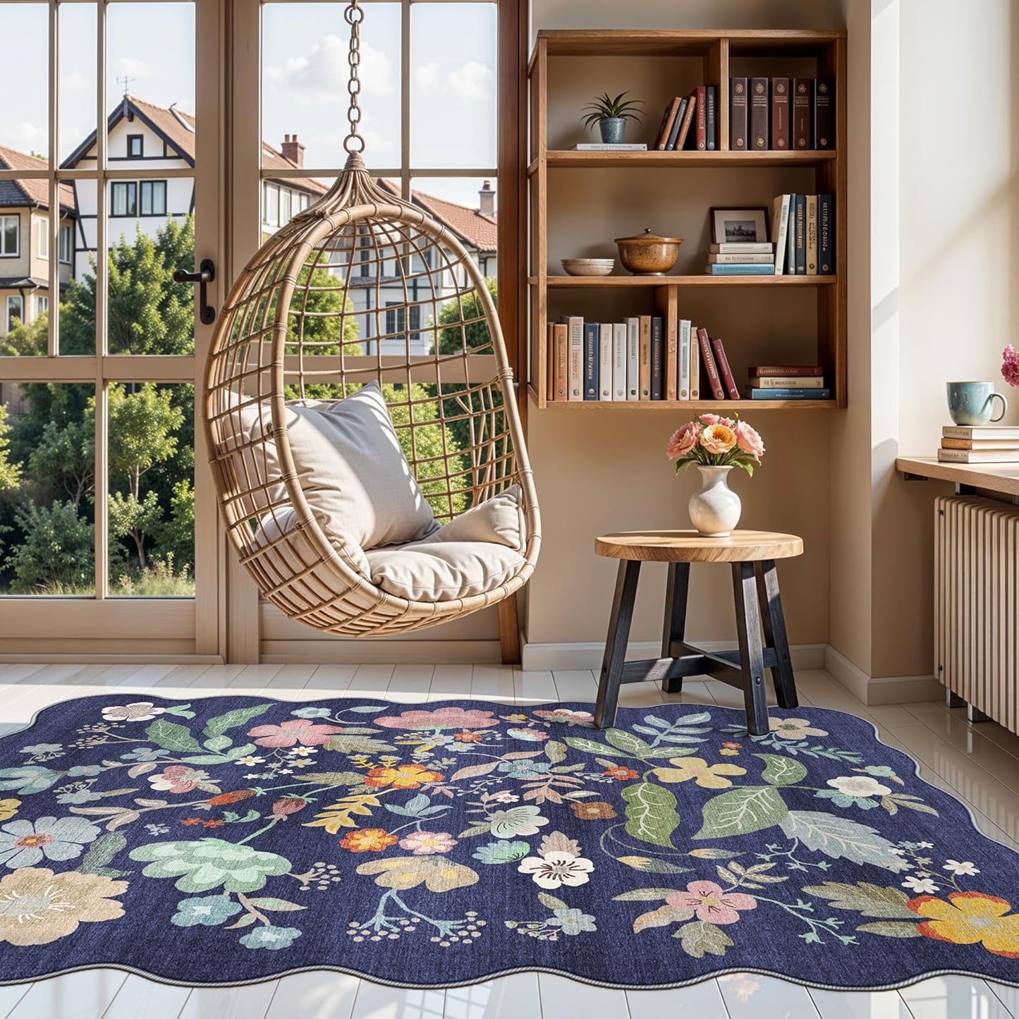 Skiennix 4x6 Living Room Area Rug - Washable Boho Non-Slip Floral Carpet for High Traffic Areas | Purple