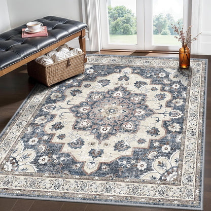 Skiennix 5x5 Square Area Rug - Stain Resistant, Non-Slip Indoor Carpet for Living Room & Bedroom | Blue