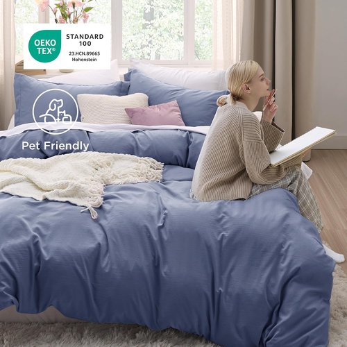 Bedsure Slate Blue Duvet Cover Set - King Size 3-Piece Soft Cotton-Like Bedding, 104x90 Inches with Zipper Closure & 2 Pillow Shams