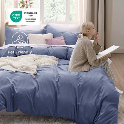 Bedsure Slate Blue Duvet Cover Twin/Twin XL Size - 2 Pieces Prewashed Polyester Extra Soft Bedding Set, Includes 1 Twin Duvet Cover 68''x90'' with Zipper Closure & 1 Pillow Sham, No Comforter