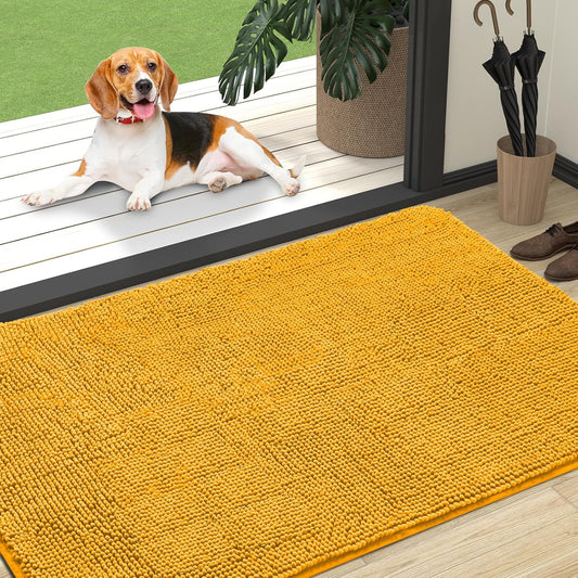 OLANLY Dog Door Mat - Absorbent Non-Slip Mud Mat for Indoor Use | 47x32, Quick Dry Chenille, Golden Yellow