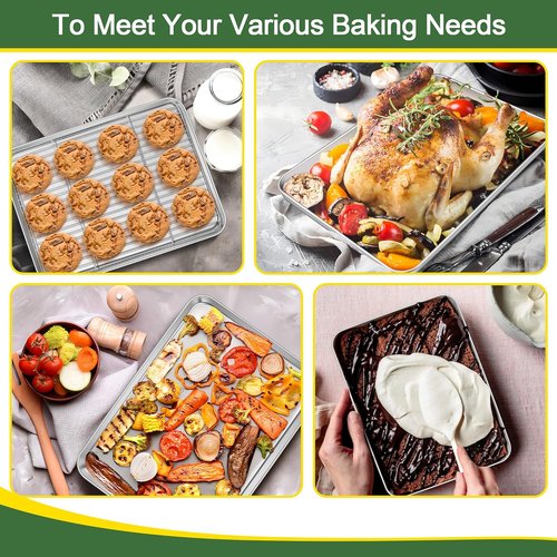 E-far Baking Sheet Set - Stainless Steel Cookie Sheets with Cooling Racks | 16/12.5/9.3 Inch, Non-Toxic & Easy Clean