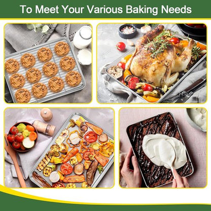 E-far Baking Sheet Set - Stainless Steel Cookie Sheets with Cooling Racks | 16/12.5/9.3 Inch, Non-Toxic & Easy Clean