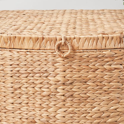 Natural Brown Rectangular Water Hyacinth Storage Trunk with Lid & Handles, 26"