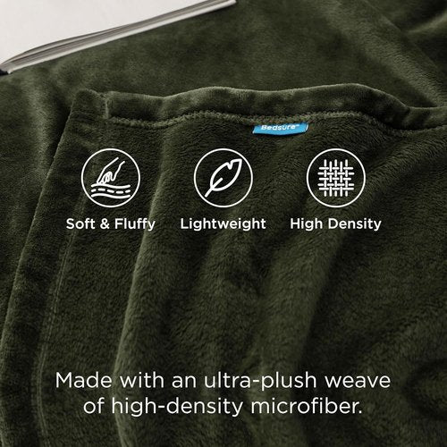 Bedsure GentleSoft Fleece Throw Blanket - XL Olive Green, 300GSM Lightweight Plush for Cozy Comfort, 50x70 Inches