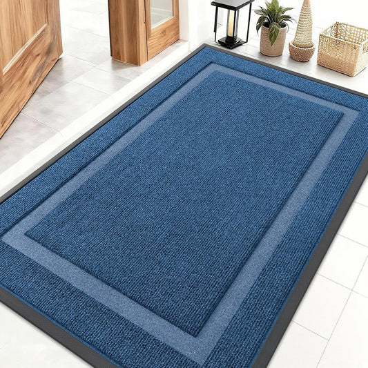 OLANLY Front Door Mat Indoor Outdoor Entrance, Waterproof All-Season, All-Weather Doormat, Sturdy Natural Rubber, Fade Resistant, Low Profile, Easy Clean Patio Porch Entryway Mat, 47x30, Light Blue