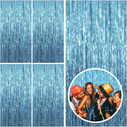 Blue Backdrop Curtain Tinsel Streamers by [Brand Name] - Ocean Themed Party Decor | 5 Pack for Birthdays & Graduations