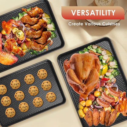 Skiennix Baking Sheet Pan Set - Nonstick Carbon Steel Cookie Sheets | Heavy Duty, Easy Clean, 3-Piece Set