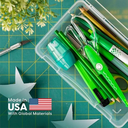 IRIS USA Pencil Case Boxes - 6-Pack Plastic Bead Organizing Containers with Snap Lid | Clear Medium