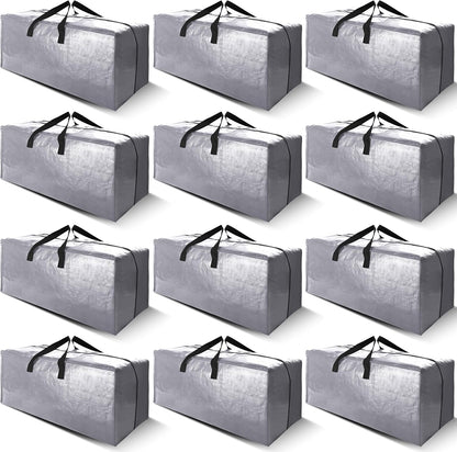 Cosy Family Heavy Duty Moving Bags - 12 Pack with Backpack Straps & Strong Zippers | X-Large Silver Storage Totes