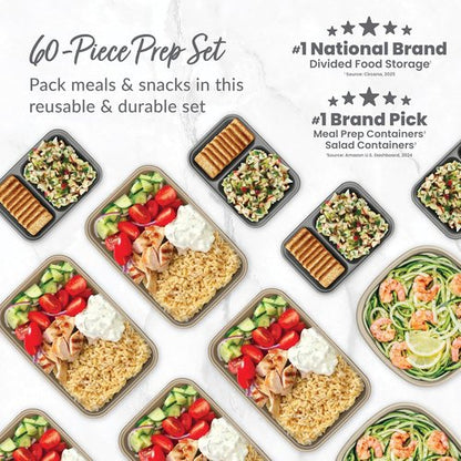 Bentgo Prep 60-Piece Meal Prep Kit - Reusable BPA-Free Food Containers & Trays | Microwave & Dishwasher Safe