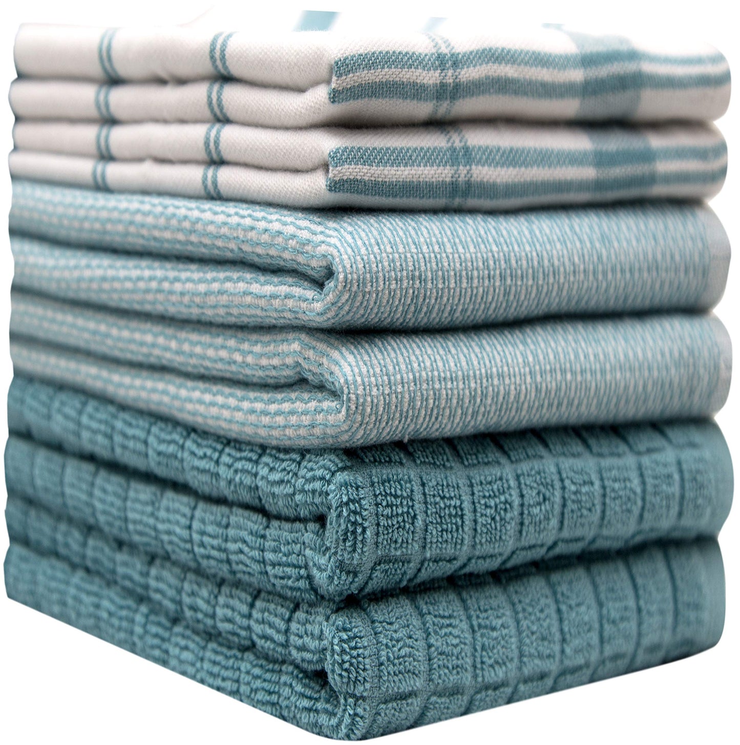 Premium Kitchen Towels (20”x 28”, 6 Pack) – Large Cotton Kitchen Hand Towels – Flat & Terry Towel – Highly Absorbent Tea Towels Set with Hanging Loop (Teal Check)