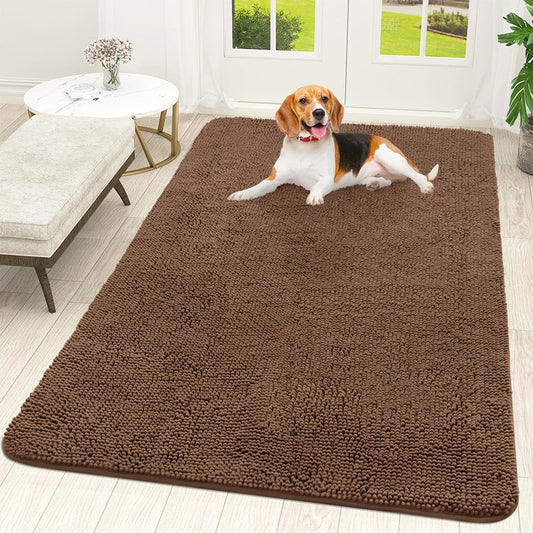 OLANLY Dog Door Mat for Muddy Paws 59x35, Absorbs Moisture and Dirt, Absorbent Non-Slip Washable Doormat, Quick Dry Chenille Mud Mat for Dogs, Entry Indoor Entryway Carpet for Inside Floor, Mocha