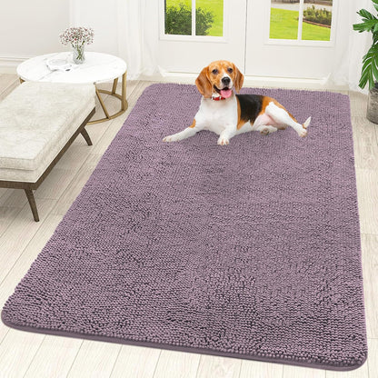 OLANLY Dog Door Mat - Absorbent Non-Slip Chenille for Muddy Paws | 59x35, Quick Dry, Deep Plum