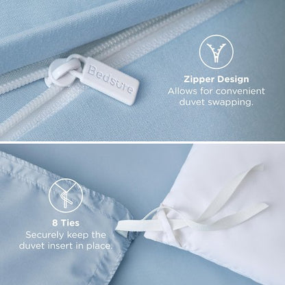 Bedsure Duvet Cover King Size - Soft Double Brushed Bedding Set for Kids & Adults, Zipper Closure, 3 Pieces, Includes 1 Duvet Cover (104"x90") & 2 Pillow Shams, NO Comforter, Light Blue
