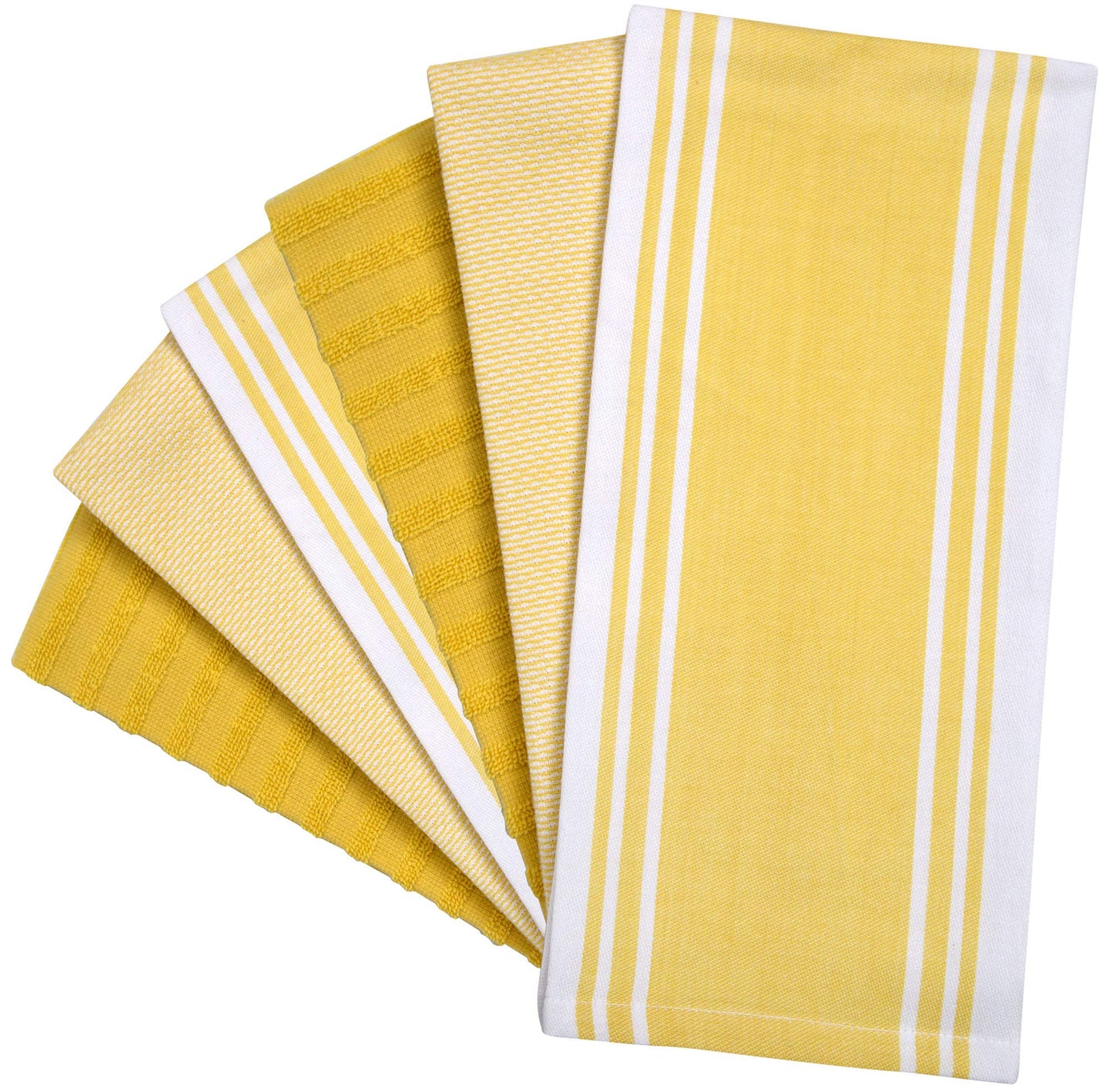 Premium Kitchen Towels (20”x 28”, 6 Pack) | Large Kitchen Hand Towels | Kitchen Towels Cotton | Flat & Terry Towel | Highly Absorbent Tea Towels Set with Hanging Loop | Wide Stripe Yellow