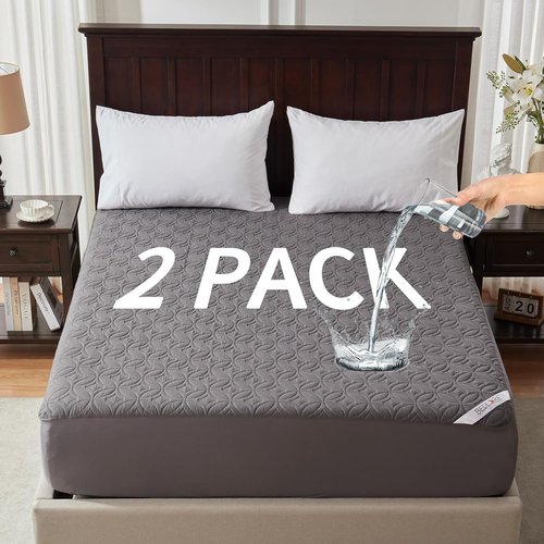 BEDLORE Waterproof Mattress Protector - Soft Breathable Full Size Pad for 6"-15" Depth | 2 Pack (Gray)