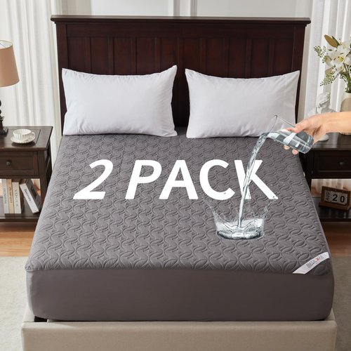 2 Pack Waterproof Mattress Protector, Queen Size Mattress Pad Noiseless with Deep Pocket 6"-18" Depth, Soft Breathable Dirt-Proof Bed Mattress Cover Washable for Home, Bedroom, Hotel (Gray)