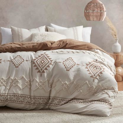 Oli Anderson Boho Duvet Cover Set King Size, Beige and Terracotta Color Clash 3 Pieces Microfiber Bedding Set, Durable and Super Soft Duvet Covers with Zipper and Ties, 104"*90"