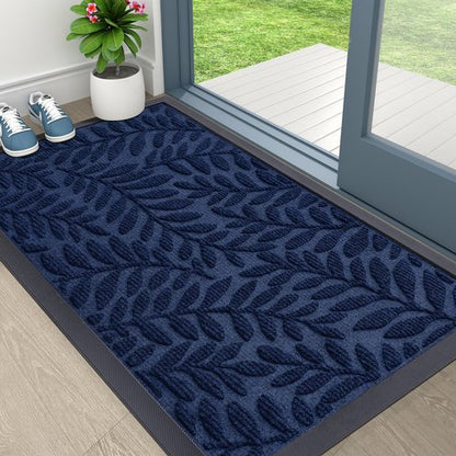 OLANLY Door Mat Indoor Outdoor Entrance, 29.5x17, Waterproof All-Weather All-Season Doormat, Sturdy Natural Rubber, Stain and Fade Resistant, Low Profile, Easy Clean Patio Entryway Mat, Navy Blue