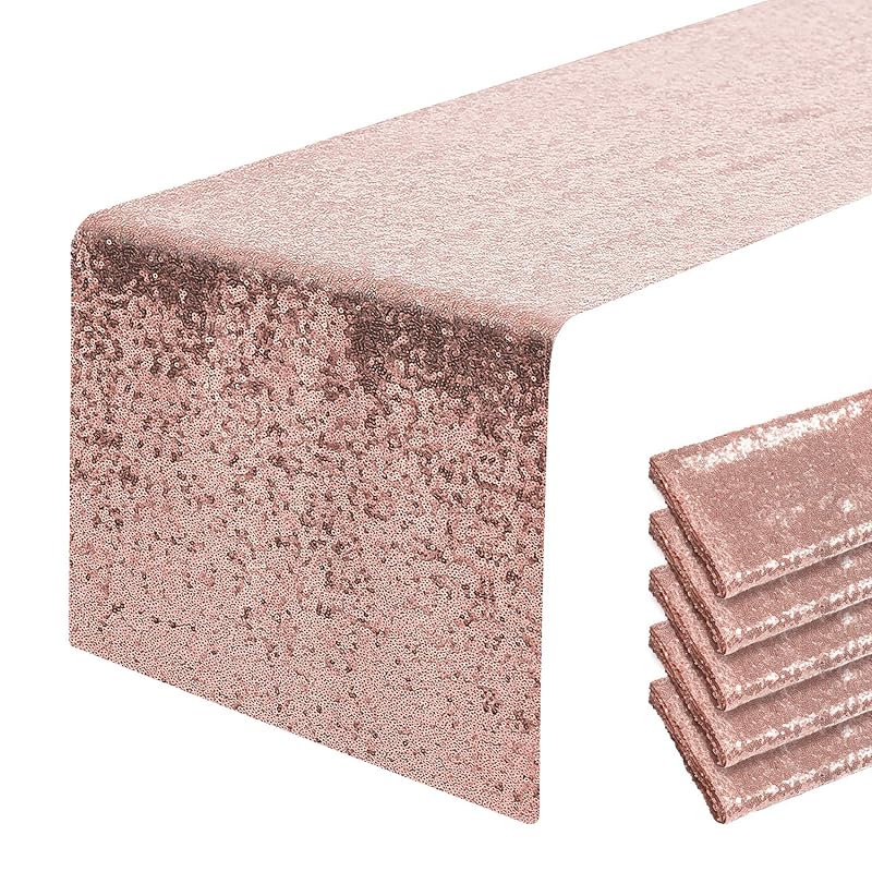 Rose Gold 12x72 Inch Sequin Table Runner - 6 Pack (Variation: Rose Gold+6 pcs-12"x72")
