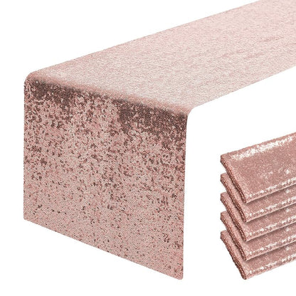 Rose Gold 12x72 Inch Sequin Table Runner - 6 Pack (Variation: Rose Gold+6 pcs-12"x72")