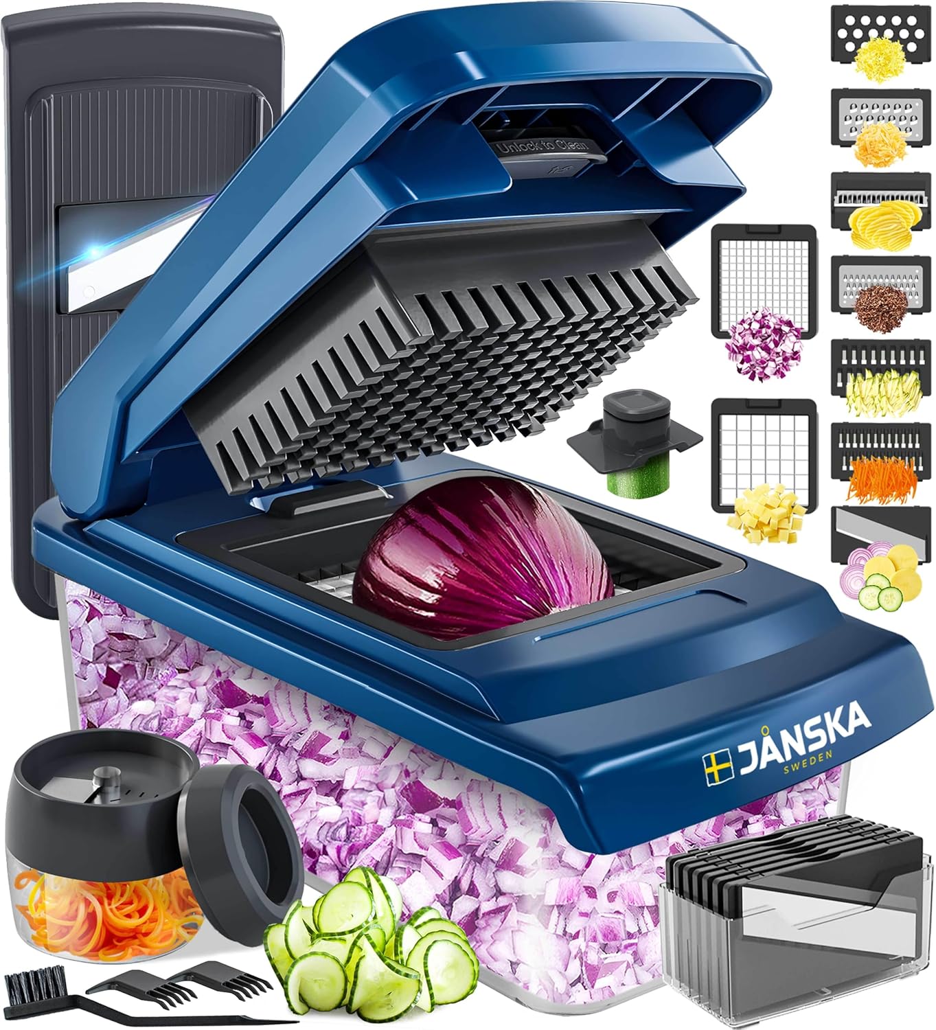 UltraChop Vegetable Chopper - 12 Blade Heavy Duty Food Processor & Spiralizer | Blue Kitchen Essential