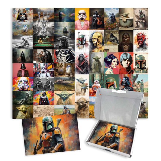 Star Wars Mega Collage 50 Piece Art Print Set - 4x6 Art Prints for Bathroom, Living room, Children's Bedroom decor - Darth Vader Stormtrooper Yoda Print Posters - 4x6 Inches Each