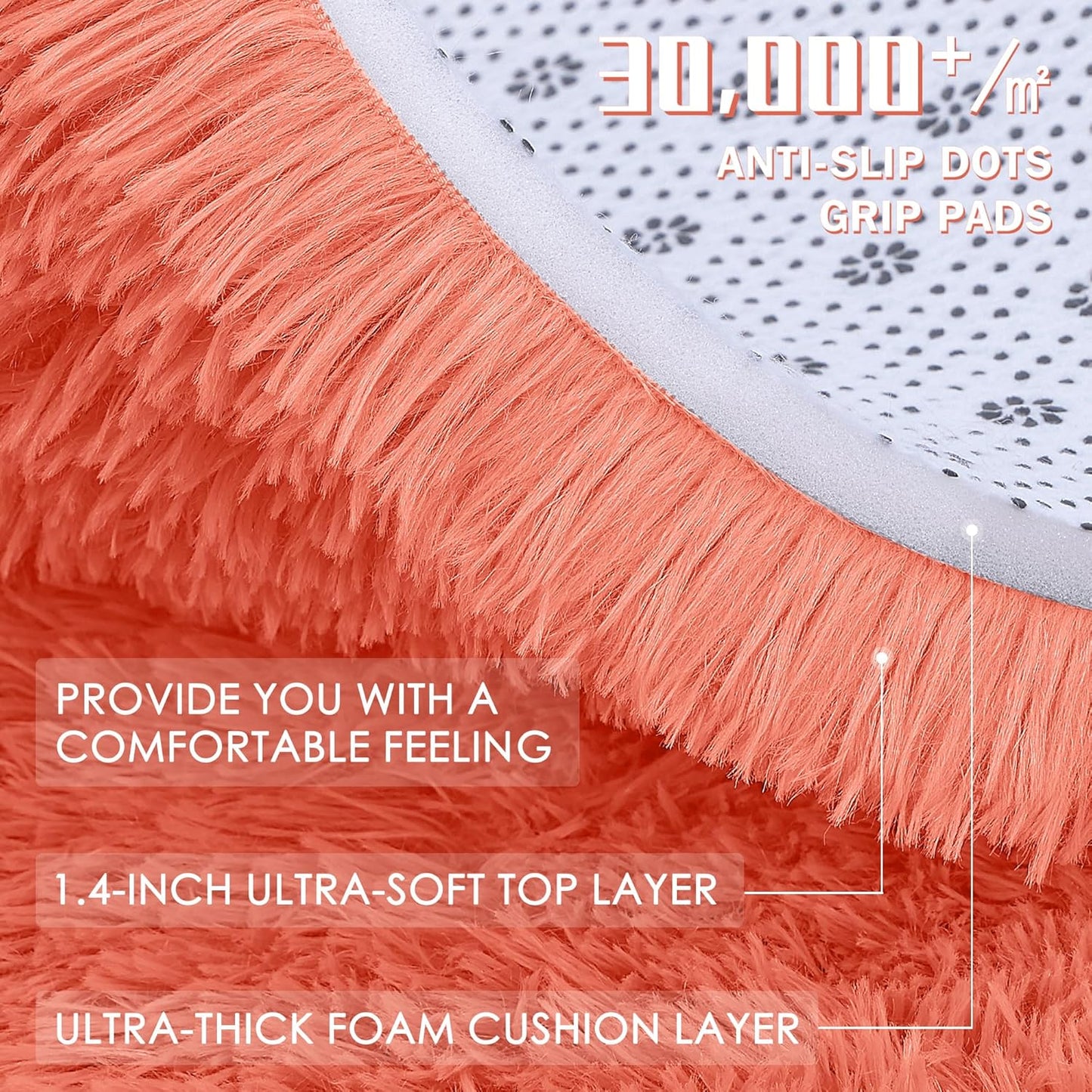 OLANLY 8x10 Large Area Rug - Soft Fluffy Shaggy Carpet for Living Room & Bedroom | Coral Red Home Decor
