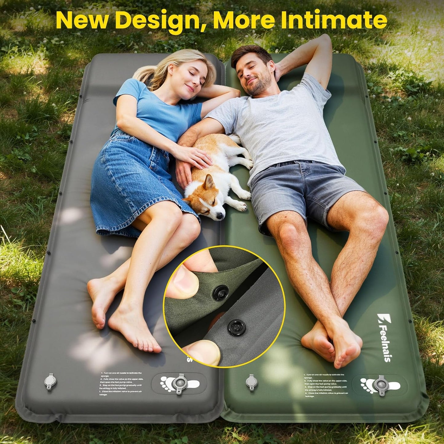 Skiennix Camping Sleeping Pad - Inflatable Memory Foam Mattress with Built-In Foot Pump | Green, 4 Season