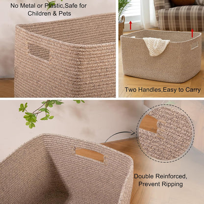 OIAHOMY 75L Large Woven Cotton Rope Storage Basket - Stylish Organizer for Blankets & Toys | Brown Variegated 22”x17”x12”
