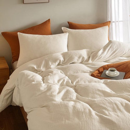SE SOFTEXLY Muslin Duvet Cover Queen Size, 100% Washed Cotton Duvet Cover Set, Ultra Soft Comforter Cover Linen Like, 3 Pieces Minimalist Gauze Duvet Cover with 2 Pillowcases, 90"x90", Off-White