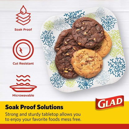 Glad Everyday Round Paper Plates, Blue Hydrangea Print Disposable Dessert and Appetizer Plates for Meals and Parties, Soak Proof and Cut Resistant, Microwave Safe Tabletop Plates, 7 Inch, 50 Count