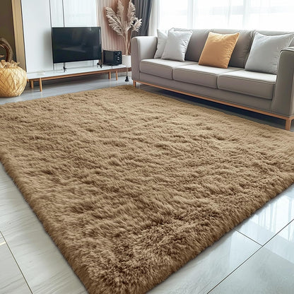 OLANLY Large Area Rug - Soft Fluffy Shaggy Carpet for Living Room & Bedroom | 5x8 Taupe Design