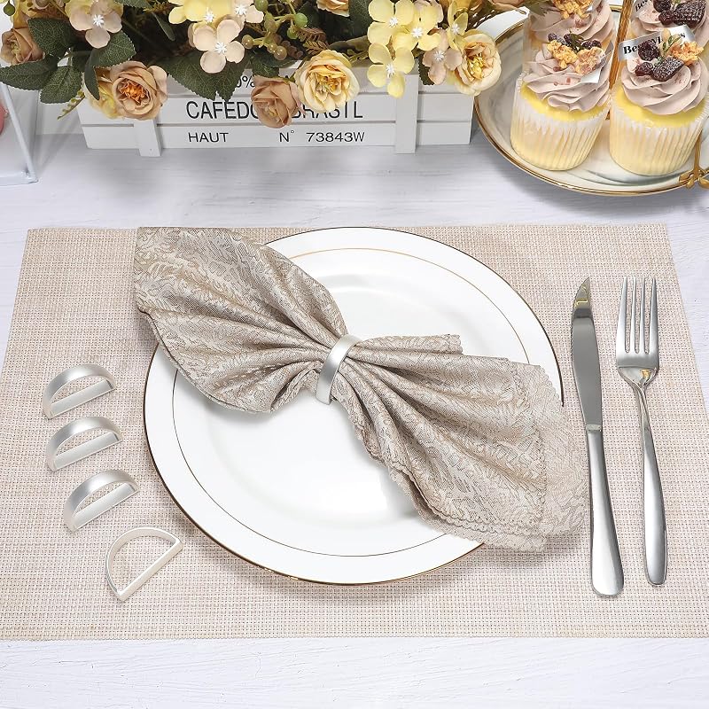 Napkin Rings Set of 8 – Metal Silver D-Shape, For Fall & Holiday Tables – 8+ Silver Variant