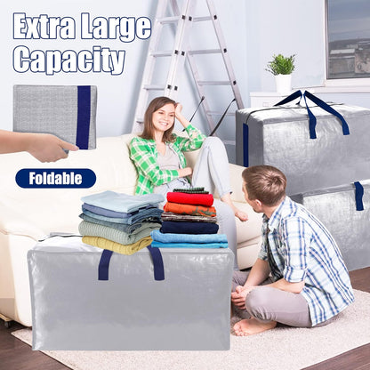 Sweet Dolphin Extra Large Moving Bags - Heavy Duty Storage Totes with Zippers & Handles | 12 Pack, Silver