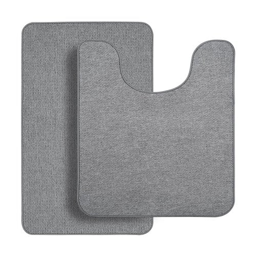 Bosap Bathroom Rugs Set 2 Pieces,Thin Bathroom Mats,Toilet Rugs,Quick Dry,Non-Slip,Machine Washable,Low Pile,Absorbent Bath Mats,Shower,Sink,Home Decor Accessories.Grey,1'5"x2'3"+1'8"x2" U Shape
