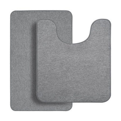 Bosap Bathroom Rugs Set 2 Pieces,Thin Bathroom Mats,Toilet Rugs,Quick Dry,Non-Slip,Machine Washable,Low Pile,Absorbent Bath Mats,Shower,Sink,Home Decor Accessories.Grey,1'5"x2'3"+1'8"x2" U Shape